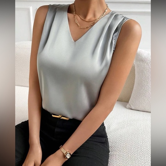 Luxe V neck sleeveless blouse - Picture 2 of 15